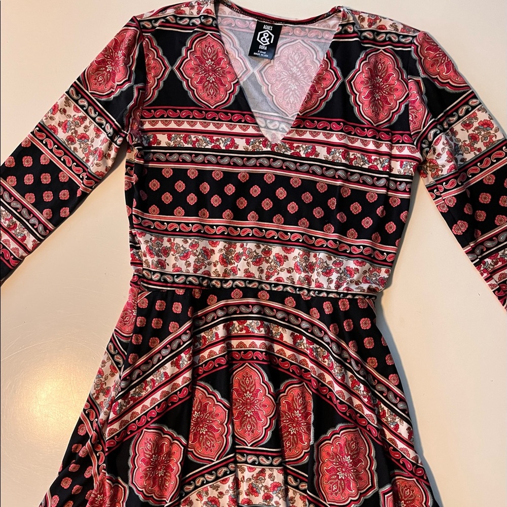 WOMENS XS MIDI DRESS V NECK AGNES & DORA CURIE DRESS POCKETS